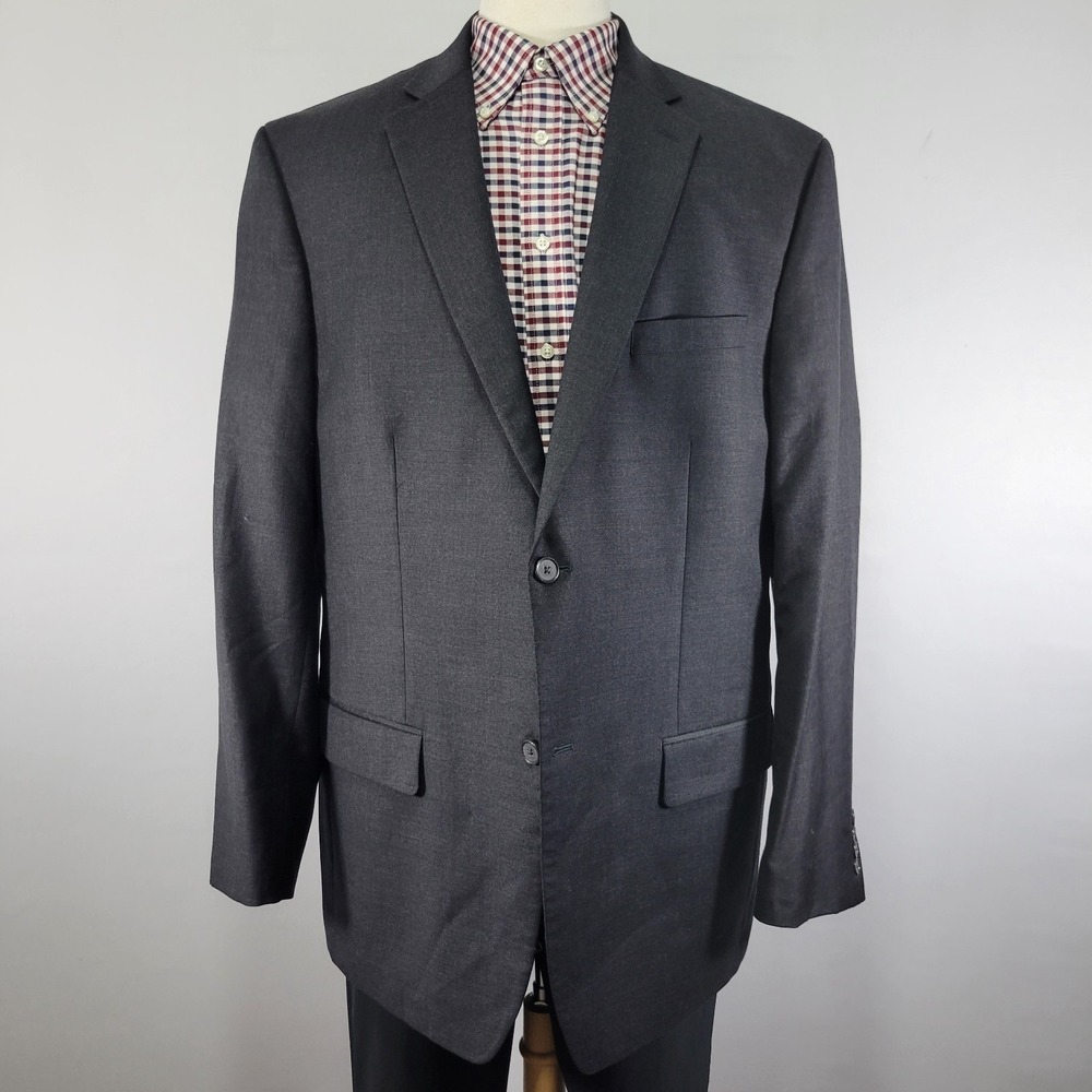Tasso Elba Men's Sport Coat Blazer Charcoal Black Flannel Wool Cashmere Sz 46L‎
